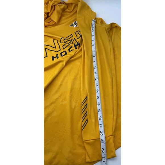 Men's Fanatics Gold Nashville Predators Authentic Pro Rink Pullover Hoodie - Picture 9 of 10
